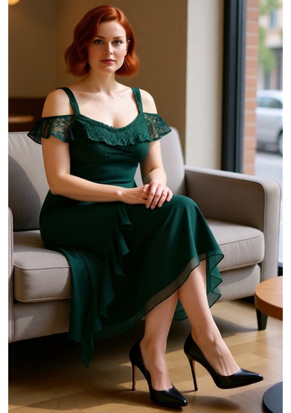 Kadın Büyük Beden Şık V Yaka Düşük Kol Detaylı Skater Maxi Elbise Yaz Akşamları ve Özel Günler Için fırsatları