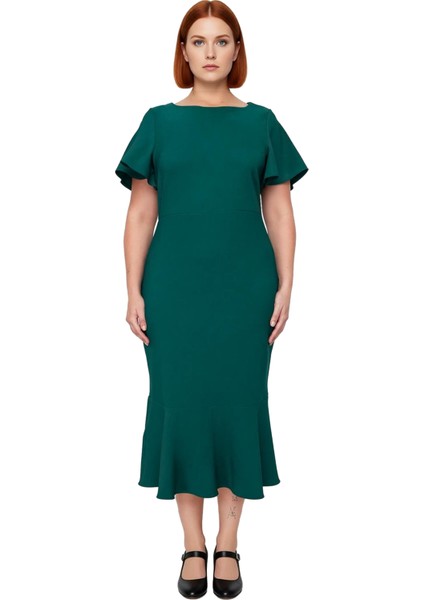 Kadın Büyük Beden Şık Midi Elbise Dokuma Kumaş Melek Kol Bodycon Kesim Özel Anlar Için Ideal