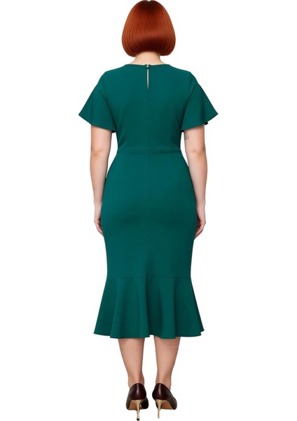 Kadın Büyük Beden Şık Midi Elbise Dokuma Kumaş Melek Kol Bodycon Kesim Özel Anlar Için Ideal fiyatları