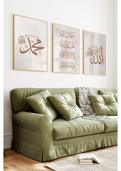 🖼️ Allah – Subhanallah – Muhammed Yazılı 3'lü Tablo Seti 🌟CRV1208 23 x 32 indirimleri