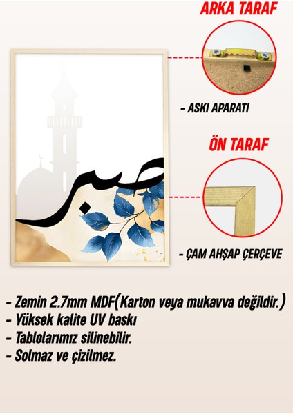 🌙 Sabır - Şükür - Tevekkül Temalı 3'lü Çerçeveli Tablo Seti 🖼️🌸 CRV1207 23 x 32