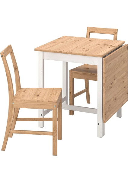 Pınntorp Mutfak Masası Takımı Açık Kahverengi Beyaz 2 Sandalyeli Katlanabilir 67 / 124 cm