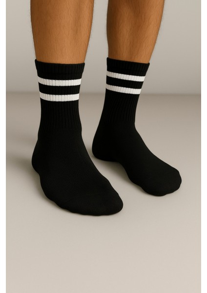 Erkek Siyah Çift Çizgili Soket Çorap 5’li Paket fiyatları