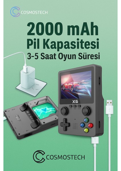 X6 Retro Taşınabilir Oyun Konsolu – 3.5” Ekran, 24000+ Oyun, 32GB Kartlı, Tv Bağlantılı - Beyaz
