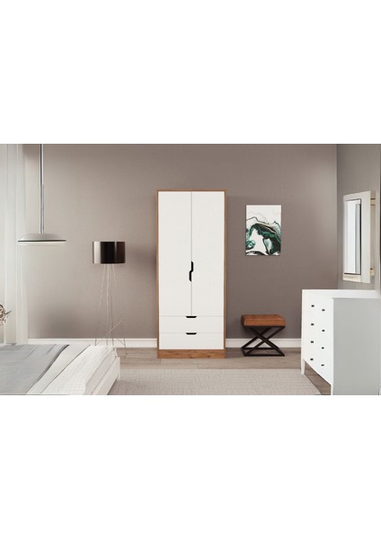 Moderno Mini 2 Kapaklı 2 Çekmeceli Gardırop – Kompakt Tasarım, Modern Görünüm