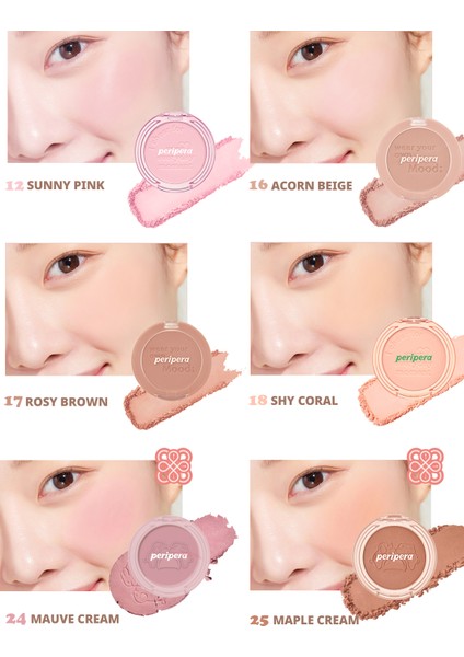 Pastel Tonlarda Sebum Dengeleyici Toz Allık PERIPERA Pure Blushed Sunshine Cheek (06 Morning Blush)