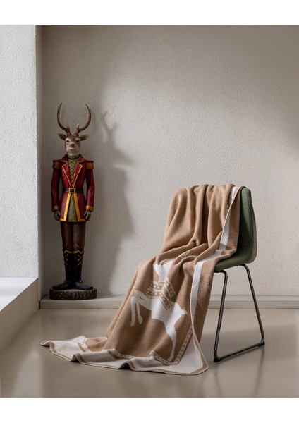 Mozal Jakarlı Pamuklu Tv Battaniye - Bej/ekru