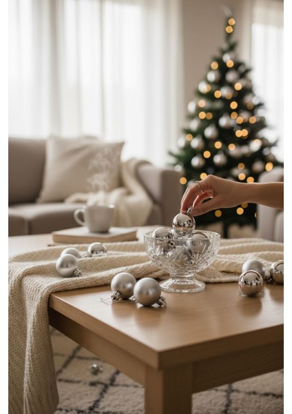 Yılbaşı Süs Topları 3 cm 24 Ad 12 Mat 12 Parlak Süs Topları Gümüş fırsatları