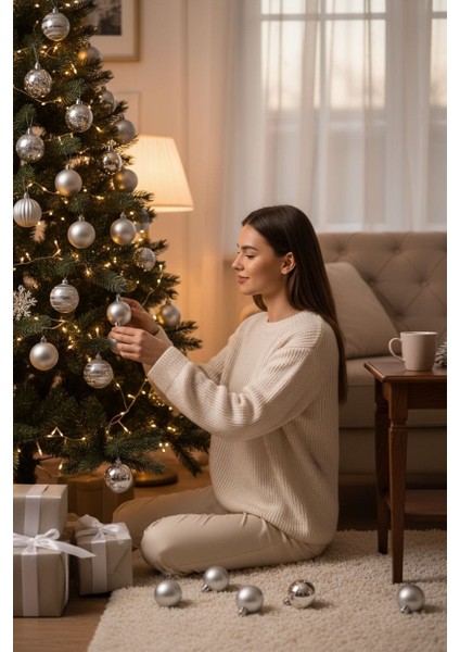 Yılbaşı Süs Topları 3 cm 24 Ad 12 Mat 12 Parlak Süs Topları Gümüş