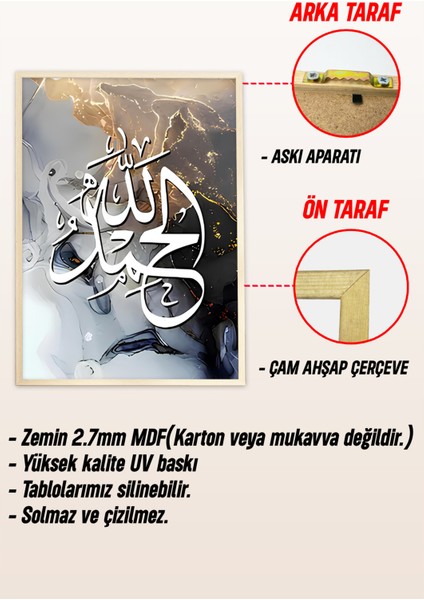 ✨ Allah Lafızlı 3'lü Çerçeveli Tablo Seti – Altın Gri Arka Planlı Modern Hat Sanatı ✨🌸 CRV1225 23 x 32
