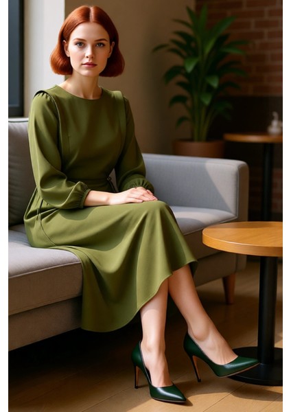 Kadın Beli Ip Bağlama Detaylı Uzun Balon Kol Aerobin Dokuma Maxi Shift Elbise Ilkbahar Sonbahar fırsatları