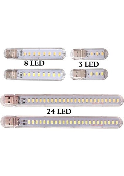 Mini USB LED Lamba 3-8-24 LED 5730 Smd Kamp Stick LED (Beyaz, 24 Led)