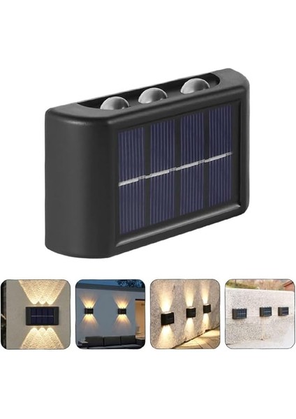 Güneş Enerjili, Suya Dayanıklı ve Duvara Monteli 6 Led’li Aplik - Bahçe, Teras, Havuz Kenarı, Çimenlik ve Yol Kenarları Için Ideal (Standart, Adet, 8)