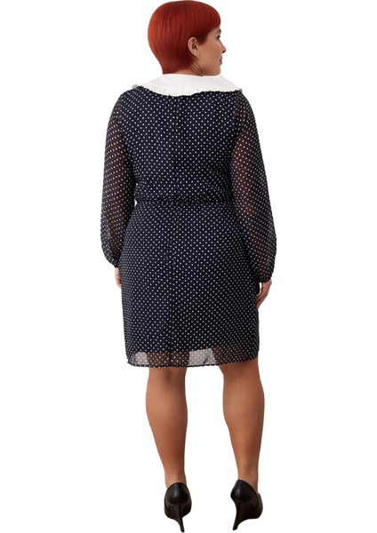 Zarif Kadın A Kesim Puantiyeli Uzun Balon Kollu Şifon Dokuma Mini Elbise Ilkbahar Sonbahar modelleri