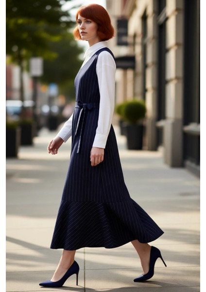 Kadın Kolsuz Jile Elbise Dokuma Kumaş Çizgili Desen V Yaka Rahat Şık Günlük Kombinler Kaliteli modelleri