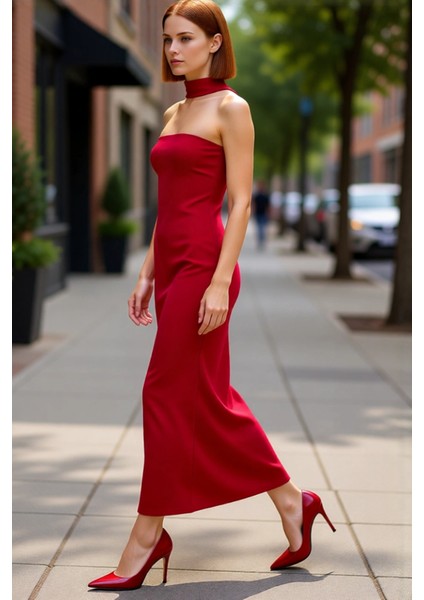 Kadın Kolsuz Straplez Maxi Elbise Düz Dokusu Esnek Kumaşıyla Dört Mevsim Konfor Sunar Kaliteli modelleri