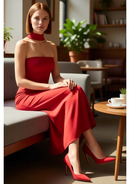 Kadın Kolsuz Straplez Maxi Elbise Düz Dokusu Esnek Kumaşıyla Dört Mevsim Konfor Sunar Kaliteli fırsatları