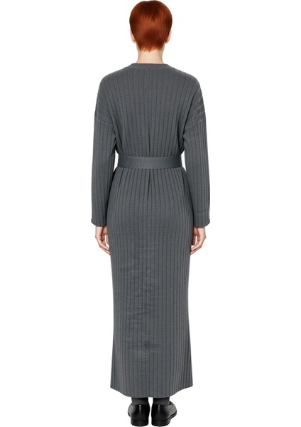 Kadınlar Için Konforlu Bisiklet Yaka A Line Kuşaklı Triko Maxi Elbise Düz Desen Kışlık Günlük Stil fiyatları