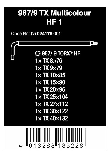 05024179001 967/9 Tx 9 Parça Tutma Işlevli Renkli Siyah Kaplama Torx L-Anahtar Seti fiyatları