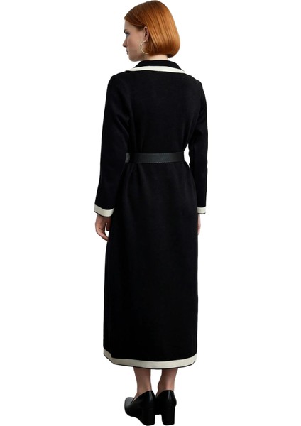 Kadın Smart Office A Line Kuşaklı Düğmeli Triko Elbise Ceket Yaka Uzun Kollu Kış Stili Kaliteli fiyatları