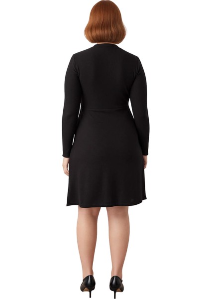 Kadın Şık Aksesuar Detaylı Düz Desen Kaşkorse Örme Kumaş Uzun Kollu Mini Elbise Kaliteli modelleri