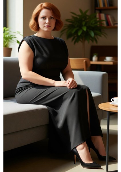 Kadın Büyük Beden Kolsuz Düz Desen Maxi Abiye Elbise Şık Ortamlar Için Zarif Dokuma Kaliteli