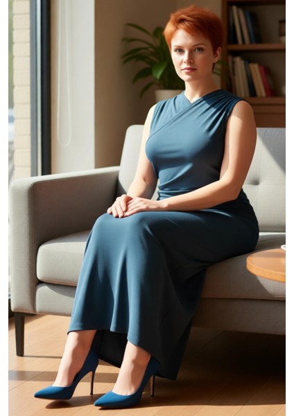 Kadın Günlük Kruvaze Yaka Yanları Büzgülü Kolsuz Maxi Büyük Beden Örme Kumaş Zarif Shift Kalıp