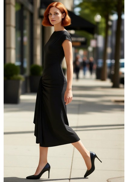 Kadın Şık Örme Sandy Dokuma Midi Elbise Gece Davetleri Mezuniyet Için A Line Kayık Yaka. Kaliteli modelleri