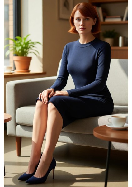 Kadın Düz Desen Dik Yaka Uzun Kollu Bodycon Midi Elbise Yırtmaç Detayı ile Modern Bir Dokunuş fırsatları