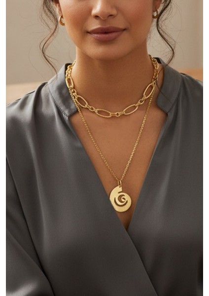 Pınkmark Kadın Gold Ikili Carousel Charm Kısa Chokker Kolye Seti PMKL25601 fırsatları