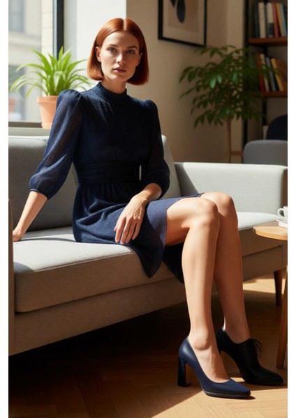 Kadın Dik Yaka Truvakar Balon Kol Fermuarlı Astarlı Kısa Örme A Kesim Abiye Elbise Gece Şıklığı fırsatları