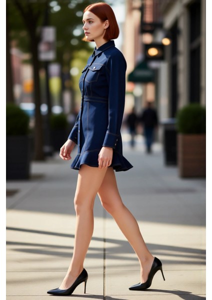 Kadın %100 Pamuk Dokuma Gömlek Elbise Uzun Kollu Mini Boy Düğmeli Fırfırlı Gündüz Kombini Kaliteli modelleri