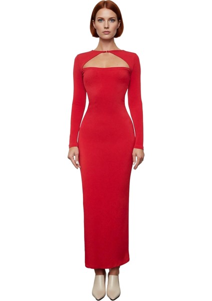 Fashion Forward Kadın Bodycon Maxi Elbise Uzun Kollu Bisiklet Yaka Şık Özel Gün Tasarımı Kaliteli