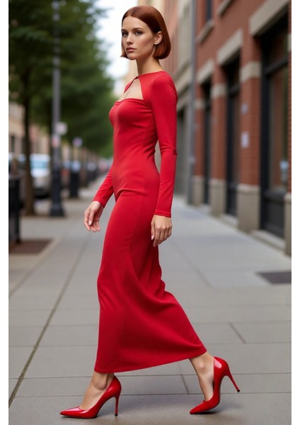 Fashion Forward Kadın Bodycon Maxi Elbise Uzun Kollu Bisiklet Yaka Şık Özel Gün Tasarımı Kaliteli modelleri