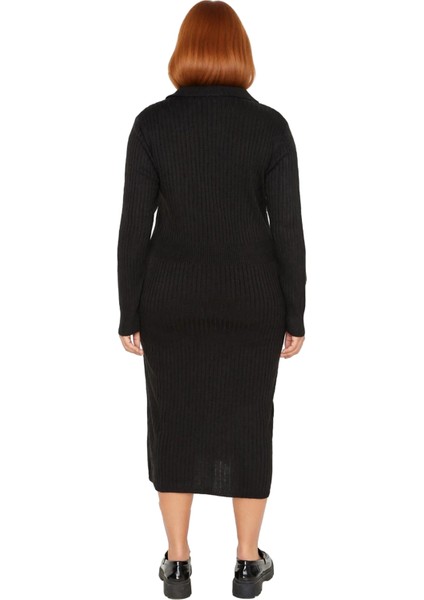 Kadın Polo Yaka Fitilli Bodycon Triko Midi Elbise Uzun Kollu Kış Günlük Şık Akrilik Tasarım fırsatları