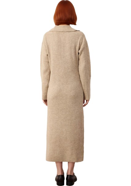 Kadınlara Özel Fashion Forward Gömlek Yaka Uzun Kollu Düz Selanik Triko Maxi Elbise Kış Konforu modelleri