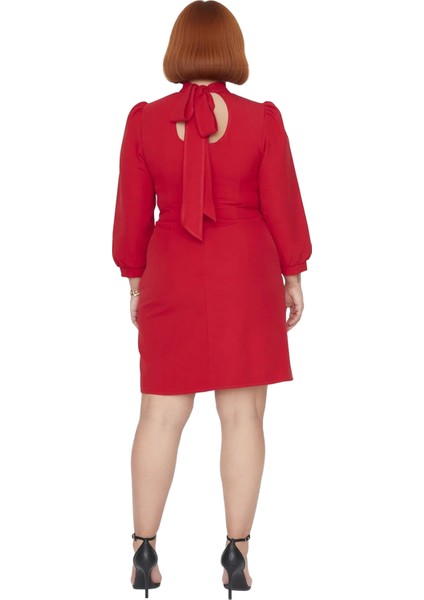 Kadın Büyük Beden A Kesim Uzun Balon Kollu Dik Yaka Mini Elbise Günlük Şık Davetler Için Kaliteli fırsatları