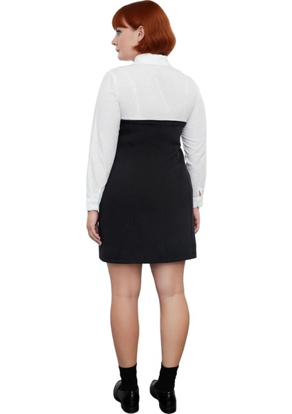 Kadın Bodycon Renk Bloklu Mini Elbise Gömlek Yaka Uzun Kol Iş ve Günlük Şıklığına Özel Tasarım fırsatları