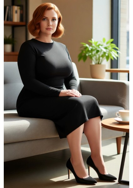 Kadınlar Için Siyah Büzgü Detaylı Büyük Beden Shift Örme Uzun Kollu Maxi Günlük Elbise Kaliteli fiyatları