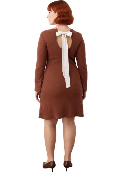 Kadınlar Için A Kesim Örme Mini Elbise Bisiklet Yaka Uzun Kollu Rahat Günlük Kış Stili Kaliteli fırsatları