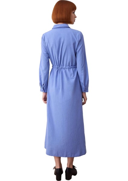 Kadın Günlük Kombinlere Uygun Dokuma Kemer Detaylı A Kesim Gömlek Yaka Standart Kol Elbise modelleri