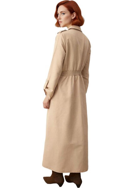 Kadın Casual Gabardin Dokuma Maxi Elbise Gömlek Yaka Uzun Kol A Line Rahat Kış Stili Kaliteli modelleri