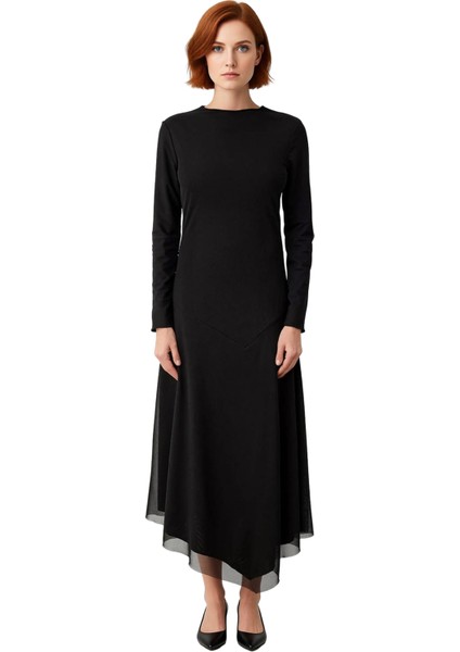 Kadın Modern Kayık Yaka Düz Desen Uzun Kollu Astarlı Maxi Boy Tül Etekli Bodycon Elbise Kaliteli fiyatları