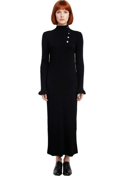 Kadın Casual Düz Desenli Uzun Kol Maxi Triko Elbise Aksesuar Düğmeli Kışlık Şık Görünüm Sunar fiyatları