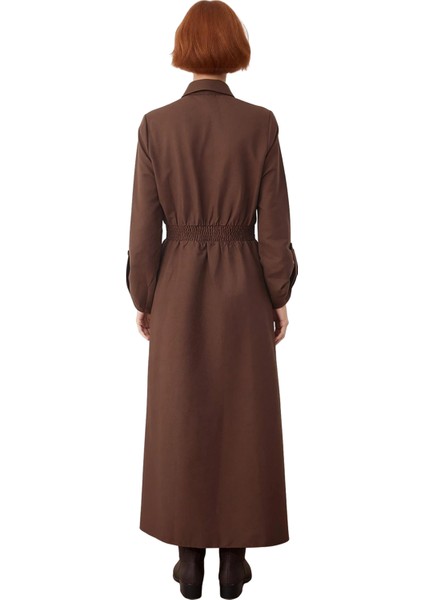 Kadın Casual Gabardin Dokuma Maxi Elbise Gömlek Yaka Uzun Kol A Line Rahat Kış Stili Kaliteli modelleri