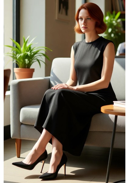 Kadın A Kesim Kolsuz Maxi Elbise Vatkalı Omuz Detaylı %100 Pamuk Örme Günlük Şıklık Sunar Kaliteli