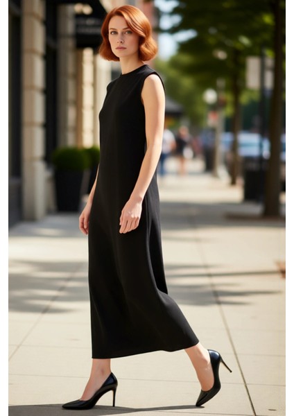 Kadın A Kesim Kolsuz Maxi Elbise Vatkalı Omuz Detaylı %100 Pamuk Örme Günlük Şıklık Sunar Kaliteli fırsatları