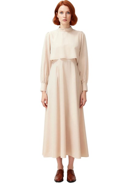 Kadın A Line Düz Desen Maxi Dokuma Elbise Dik Yaka Tasarımıyla Soğuk Havalara Özel Şıklık Kaliteli fiyatları