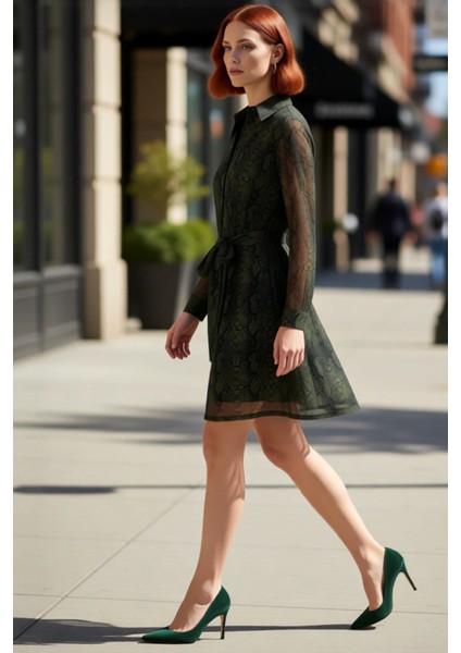 Kadın Kuşaklı Gömlek Yaka Çiçekli Desenli Şifon Mini Elbise Günlük ve Özel Anlar Için Kaliteli modelleri