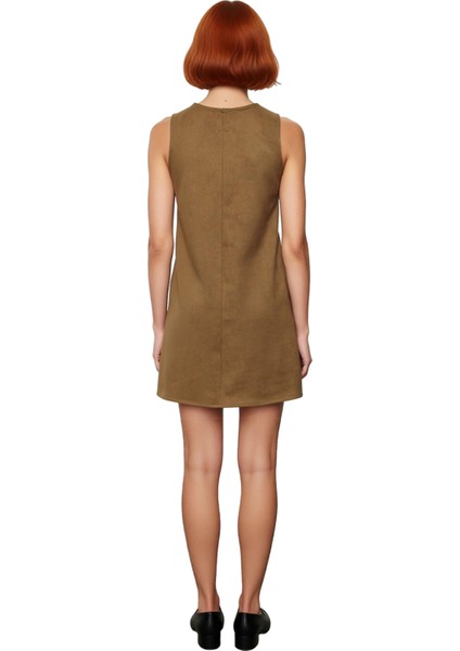 Kadın Haki Kolsuz Mini Elbise Düz Desen Cep Detaylı Shift Kalıbı Ile Casual Şıklık Sunar Kaliteli fiyatları